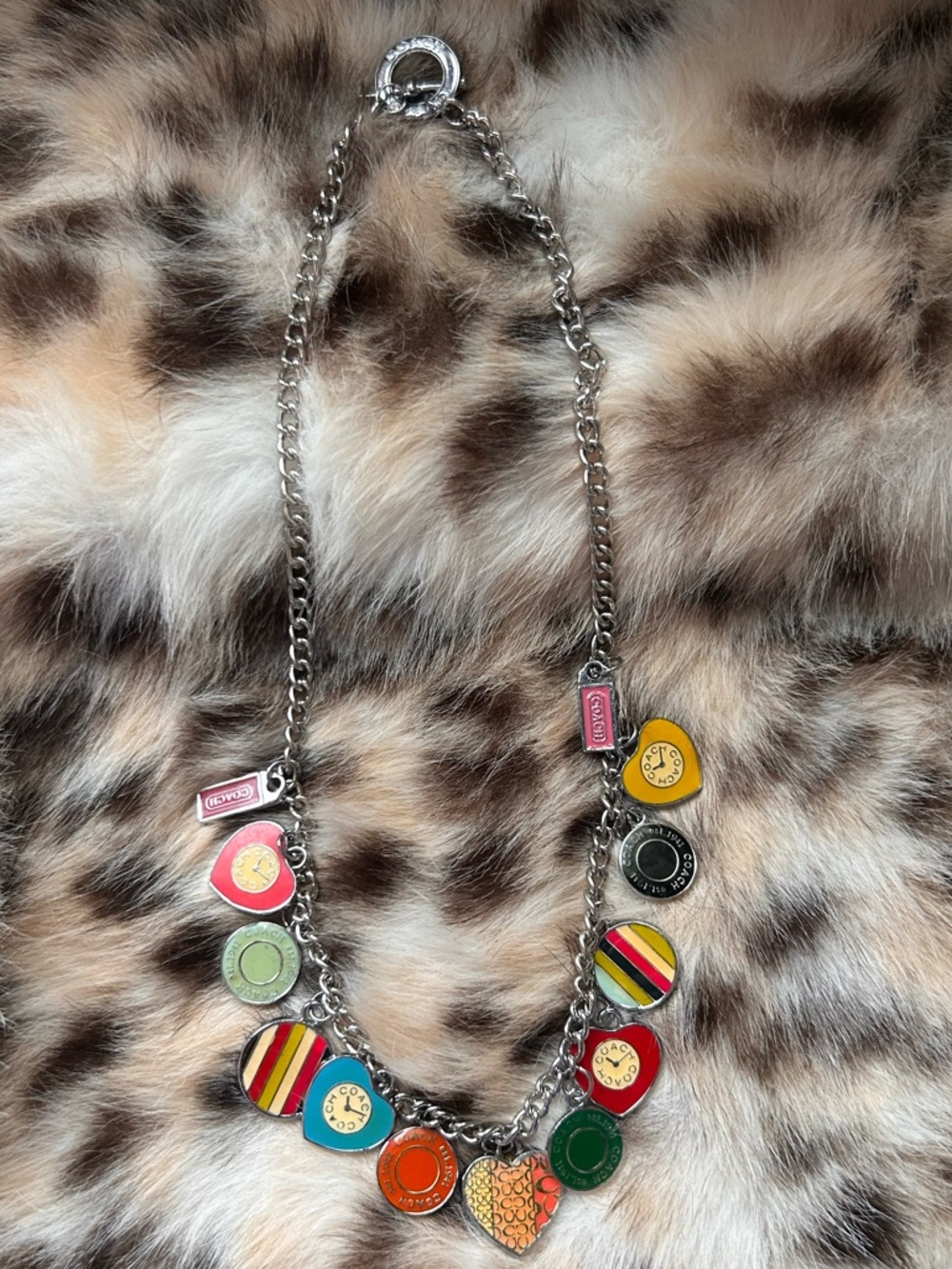 Coach Signature Medallion Legacy Vintage Charm Necklace Enamel Hearts & Clocks